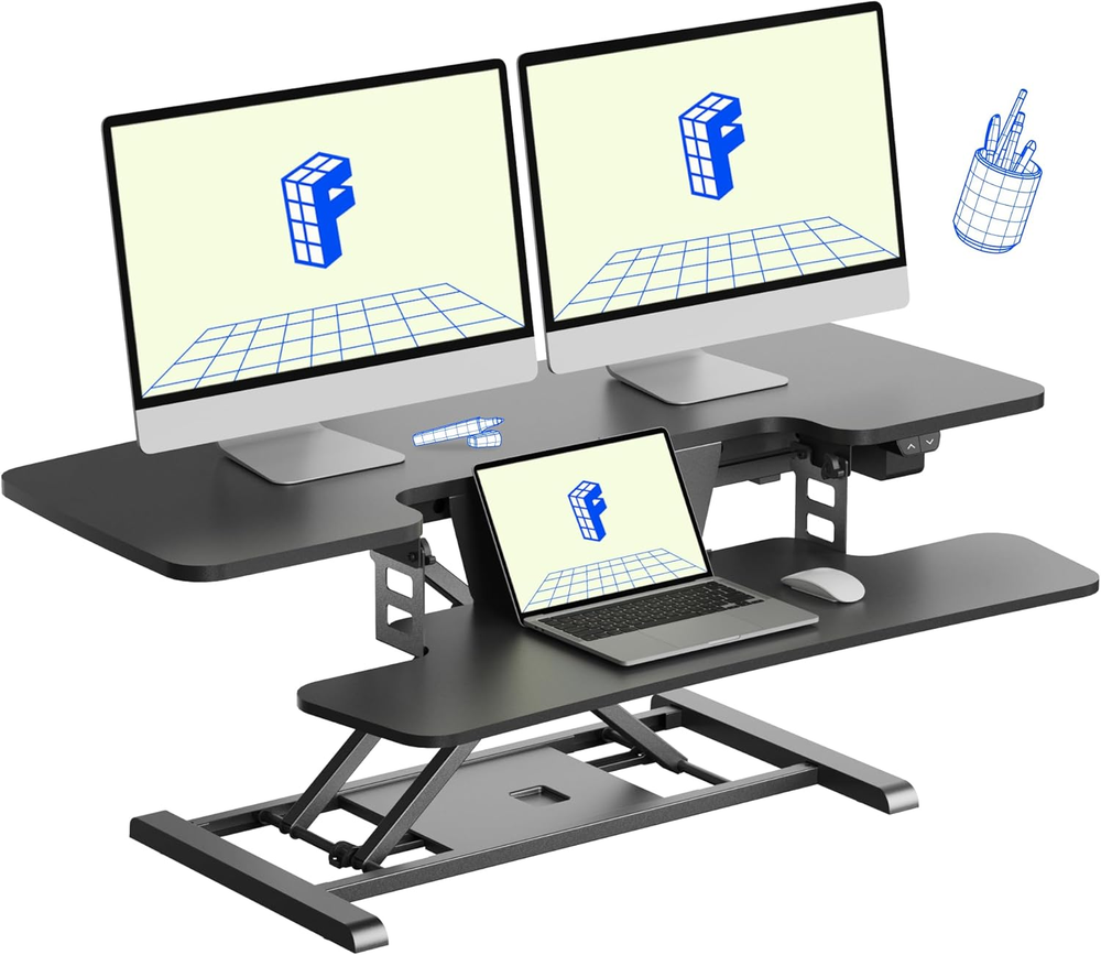FLEXISPOT 42 Inch Electric Motor Desk Converter, Height Adjustable Motorized Sta