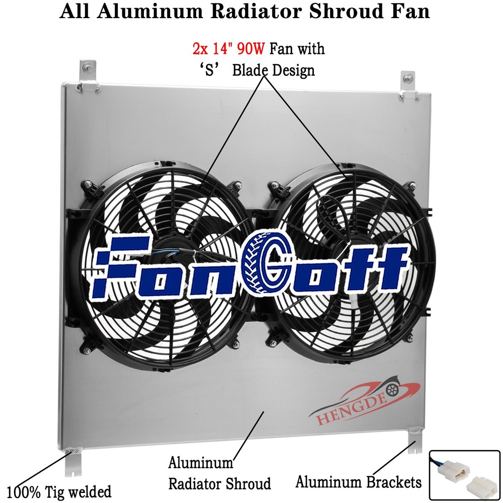 Aluminum Shroud + 2x14'' Fan Fit 2007-13 Toyota Tundra/2008-14 Sequoia 4.6L 5.7L