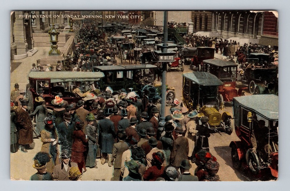 New York City NY, Fifth Ave On Sunday Morning, Souvenir, Vintage Postcard
