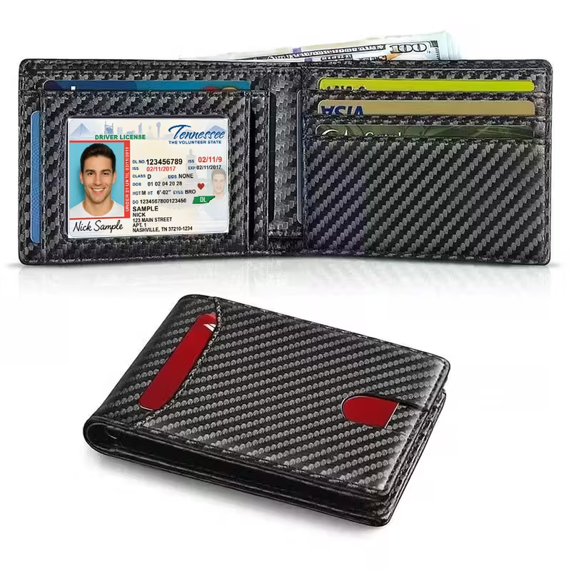 Men’s Slim Leather Bifold Wallet – RFID Blocking, Cards & Cash Slots, Gift Box