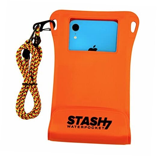 IPX8 Waterproof Phone Pouch with Adjustable Lanyard in Orange for Adventures
