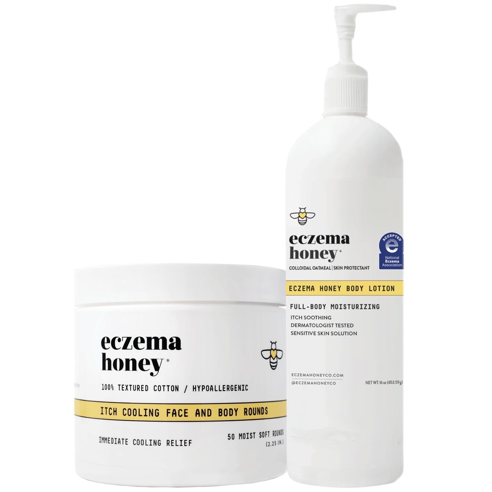 ECZEMA HONEY Itch Cooling Face & Body Rounds & Oatmeal Body Lotion - Bundle f...