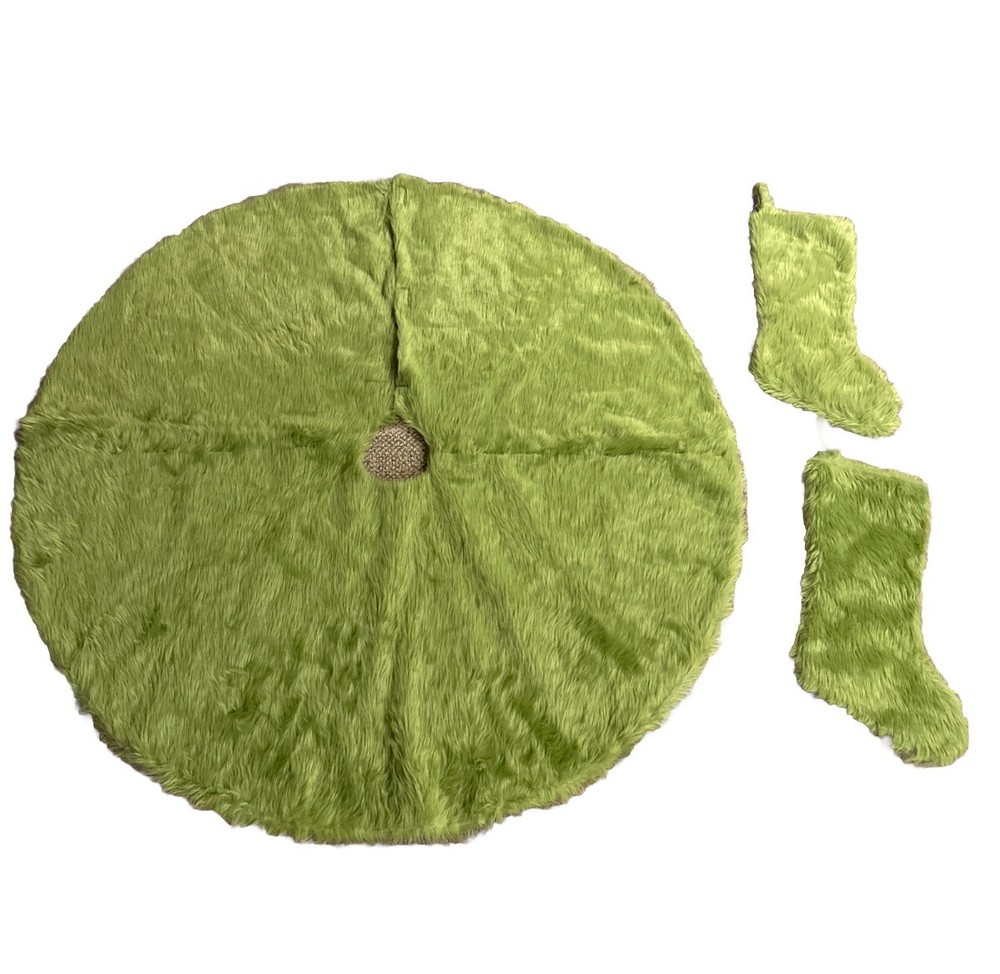 48-Inch Green Furry Grinch Tree Skirt with Matching 18-Inch Stockings-image