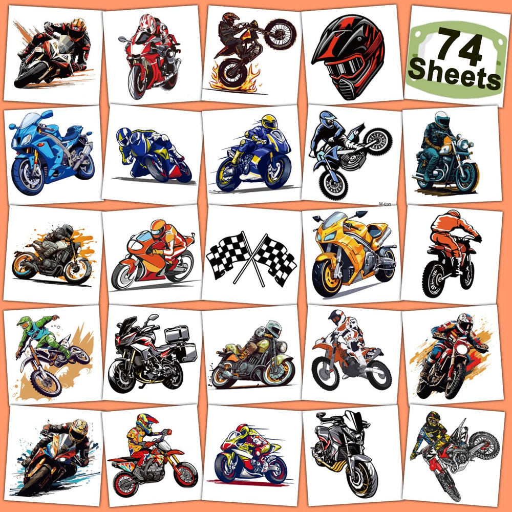 Dirt Bike Temporary Tattoos for Kids - 74 Sheets Motocross Party Favors