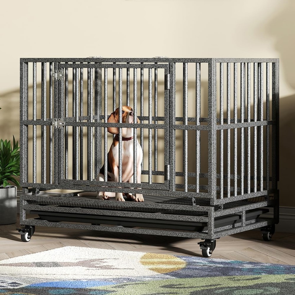 Heavy Duty Extra Large Indestructible Dog Crate with Wheels 38 42 46 Inch