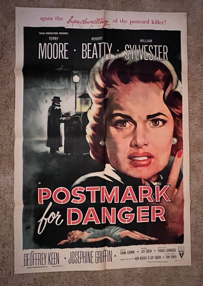 Postmark for Danger 1955 Movie Poster 27x41 Terry Moore Robert Beatty