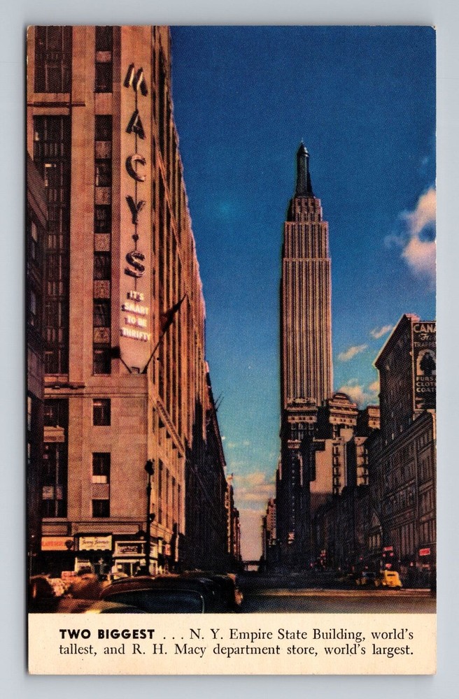 New York City NY, Empire State Building, Macy Store, Vintage Postcard