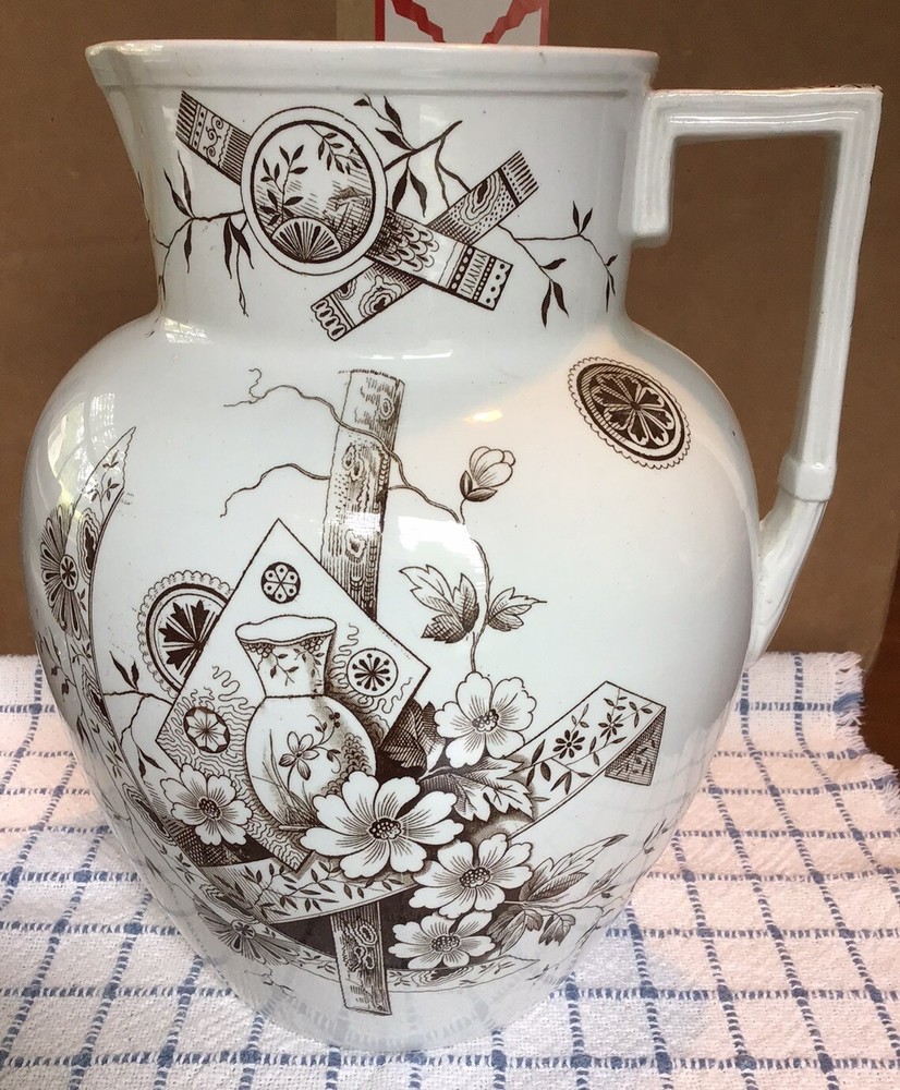 J. B. James Beech Saigon Swan Bank Pitcher -  Aesthetic Movement Transferware-image