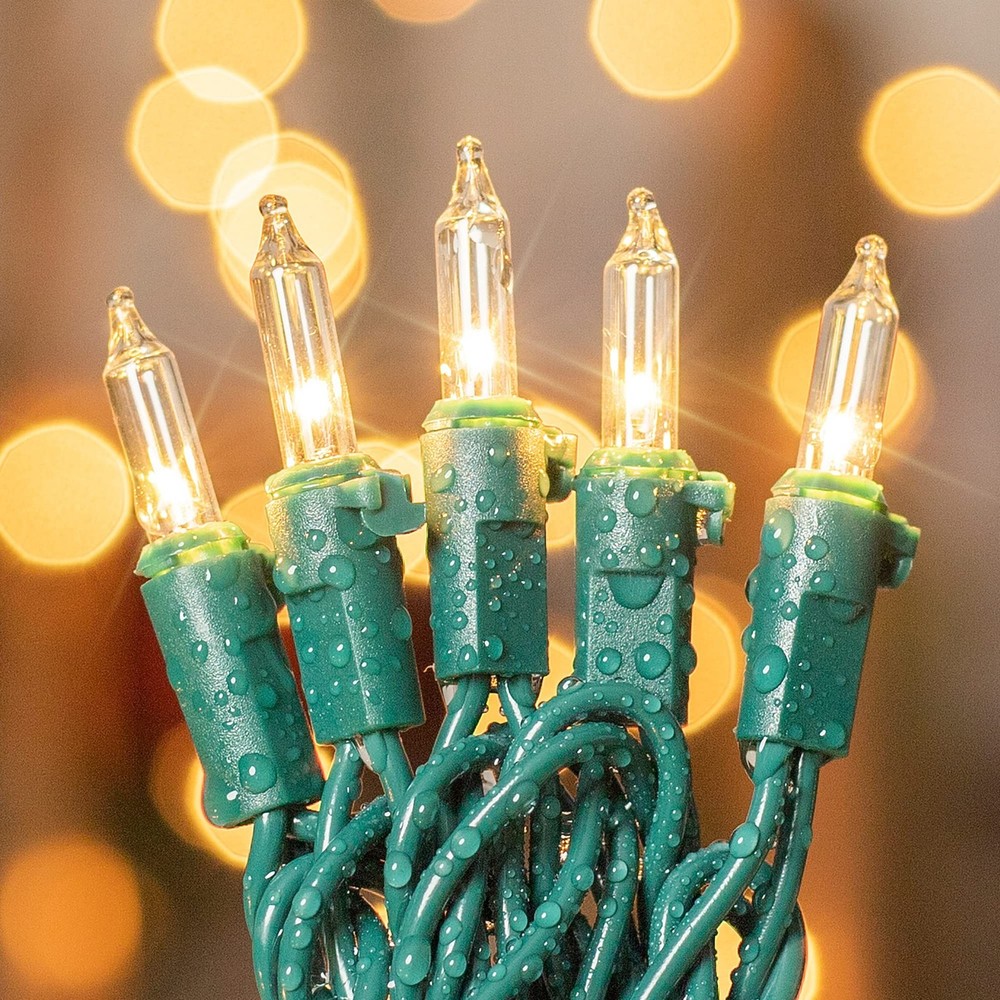 50-Count White Mini Christmas Lights with Green Wire for Holiday Decor