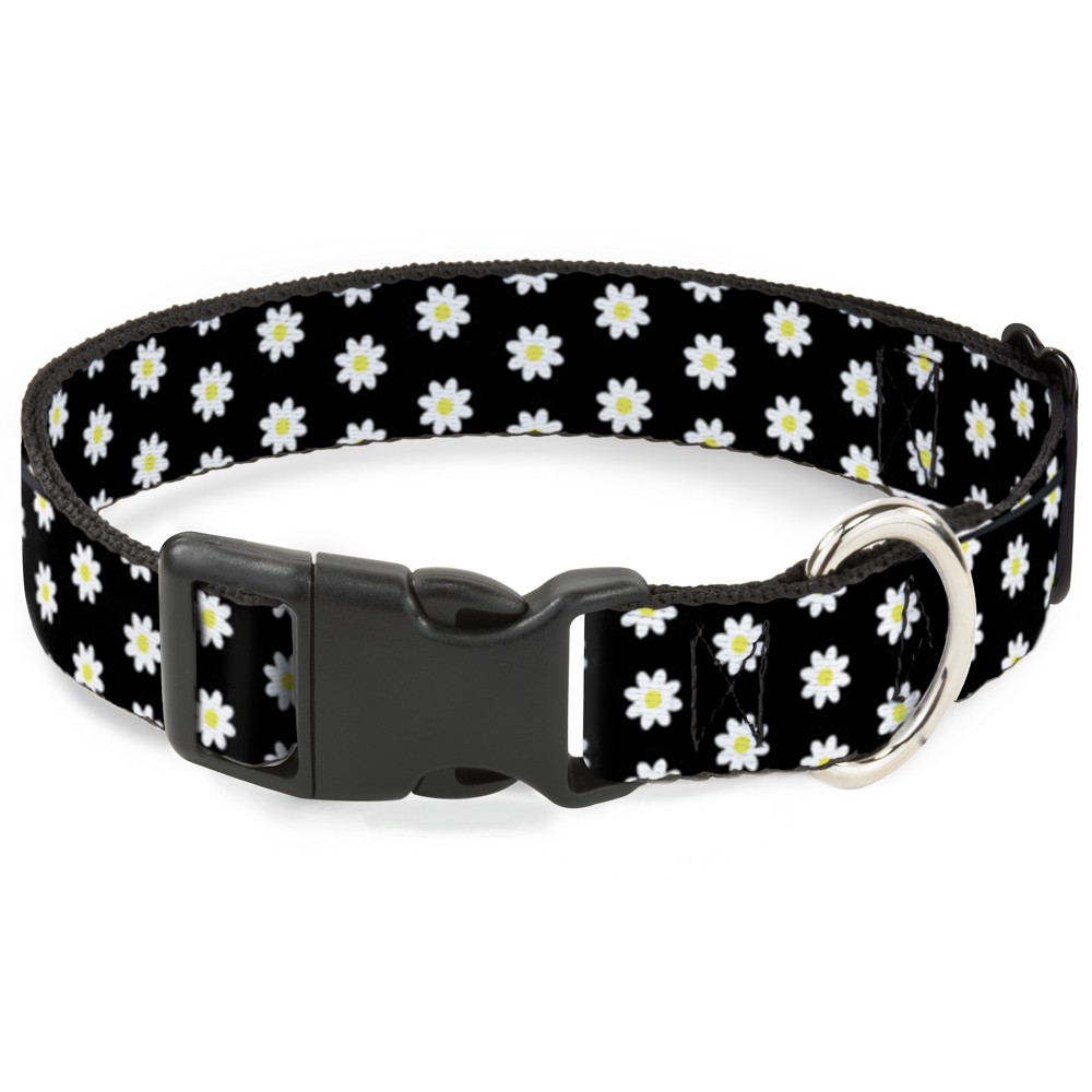Plastic Clip Collar Daisies Scattered Black/White/Yellow Large 15-24