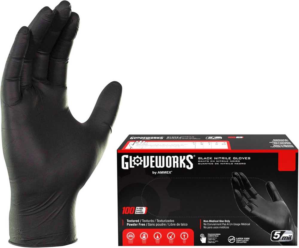 Black 5 Mil Nitrile Gloves Latex-Free Powder-Free Food Safe Industrial Disposable