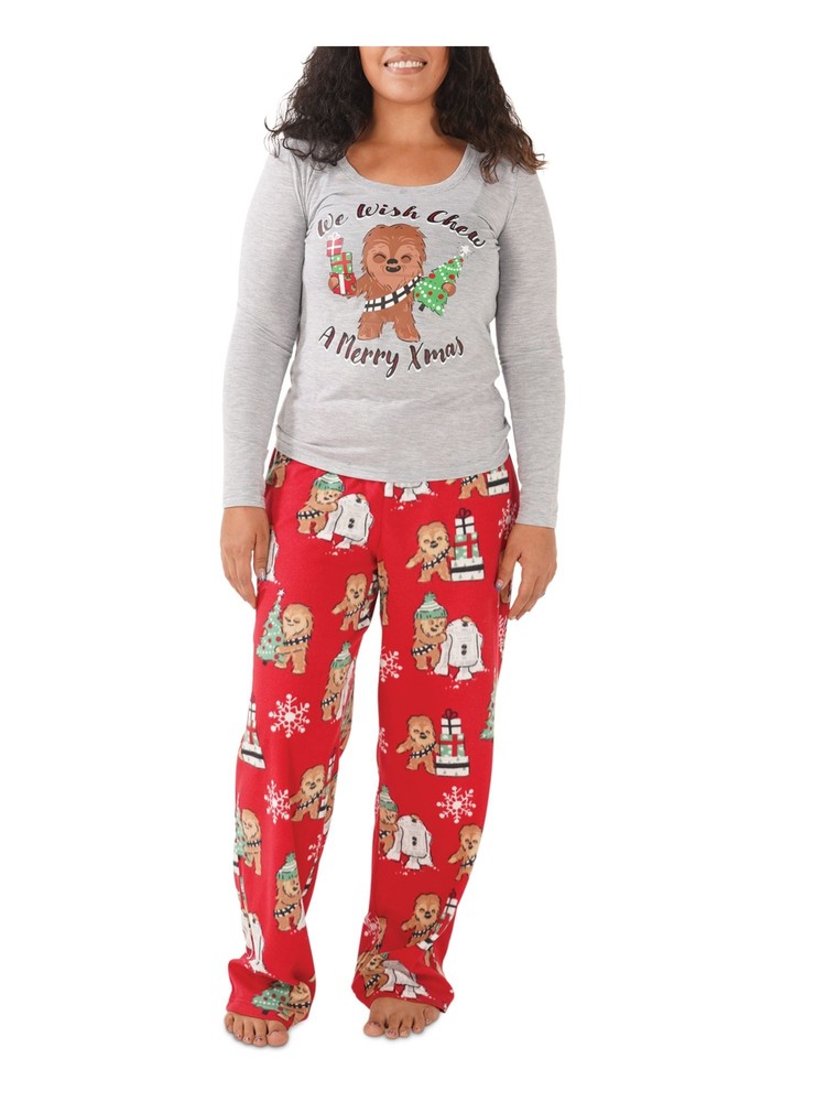 MUNKI MUNKI Womens Gray Elastic Band T-Shirt Top Straight leg Pants Pajamas M