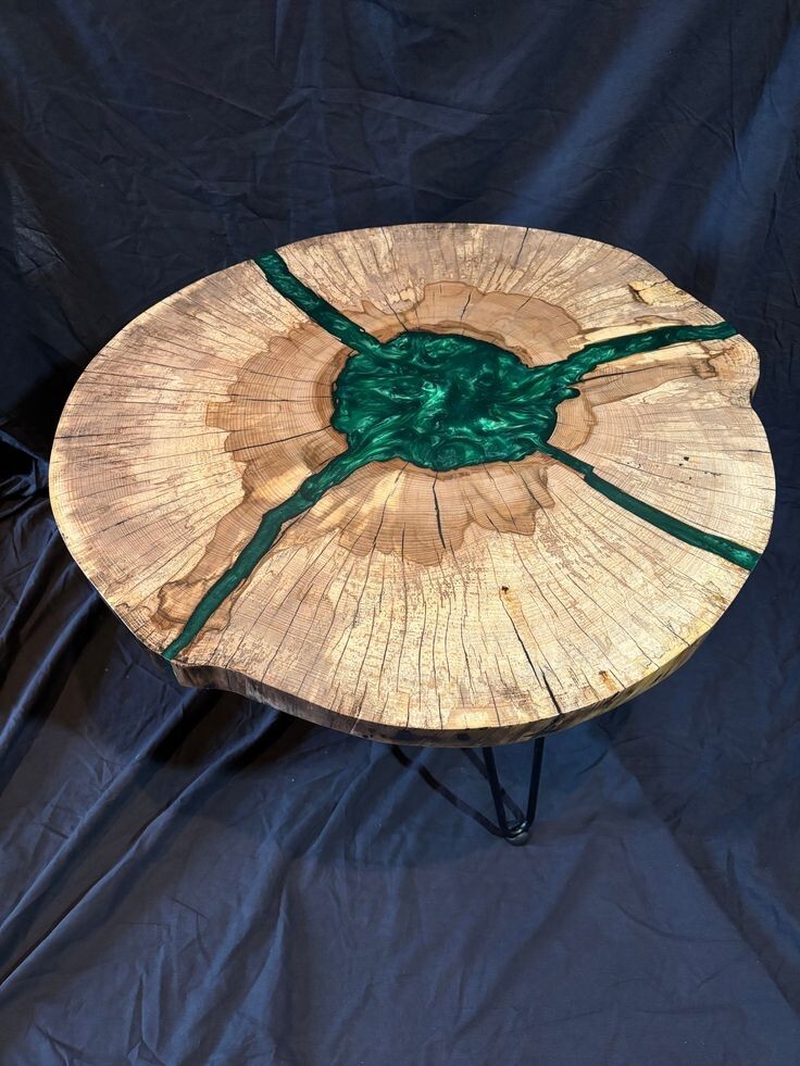 Live Edge Green Epoxy Wood Coffee Table for Center Decor-image