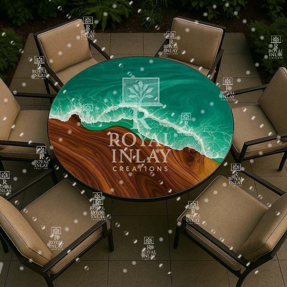 Coastal Luxe Green Epoxy River Resin Bistro Tabletop Round-image