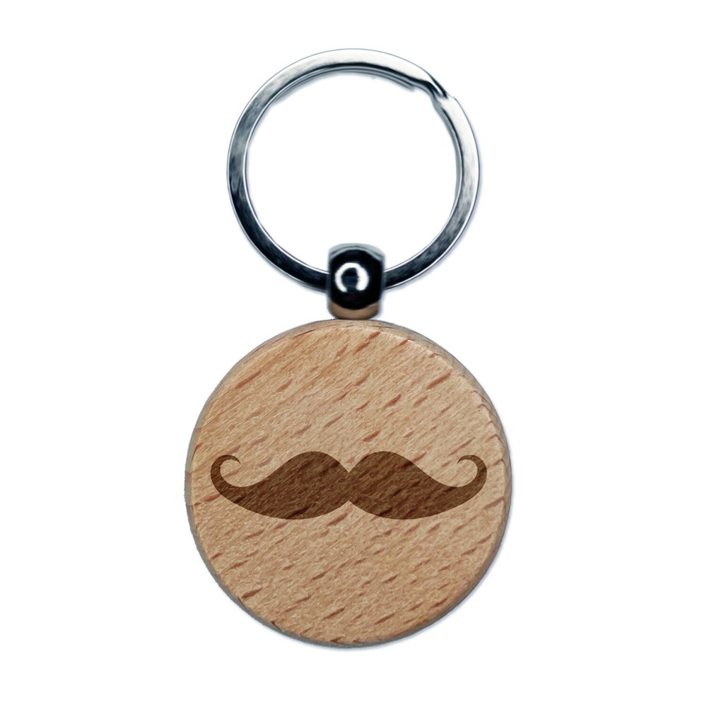 Handlebar Mustache Moustache Silhouette Engraved Wood Round Keychain Tag Charm