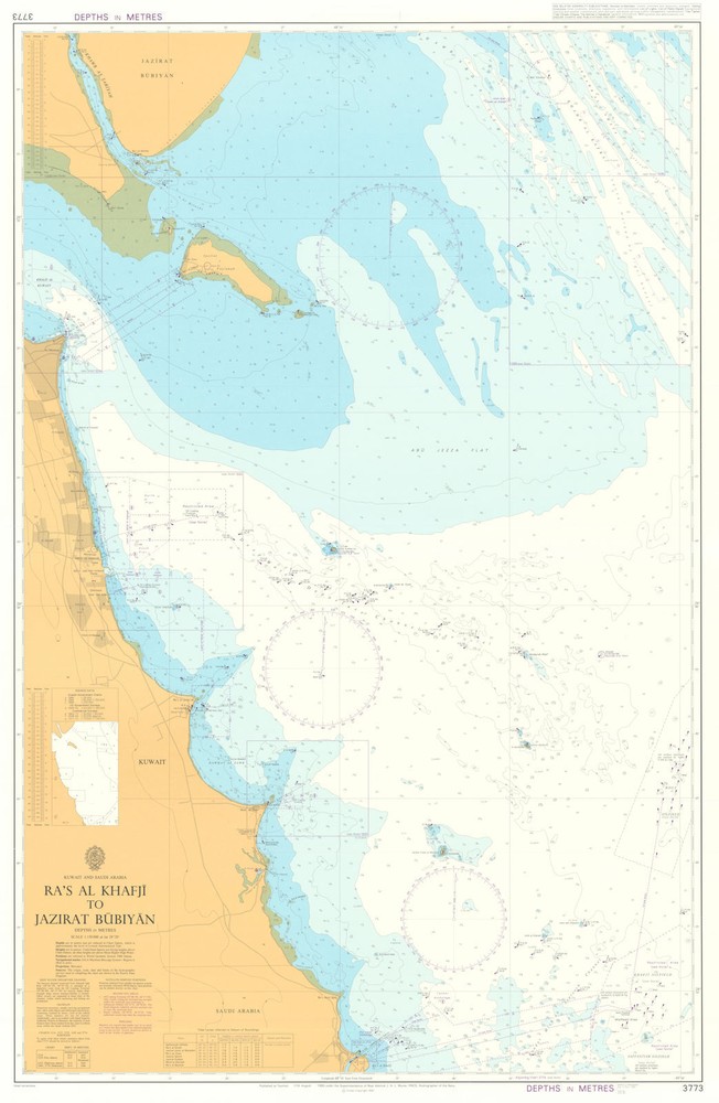 Kuwait Saudi Arabia Ra's al Khafji Jazirat Bubiyan Admiralty nautical chart 3773 vintage 1990 map