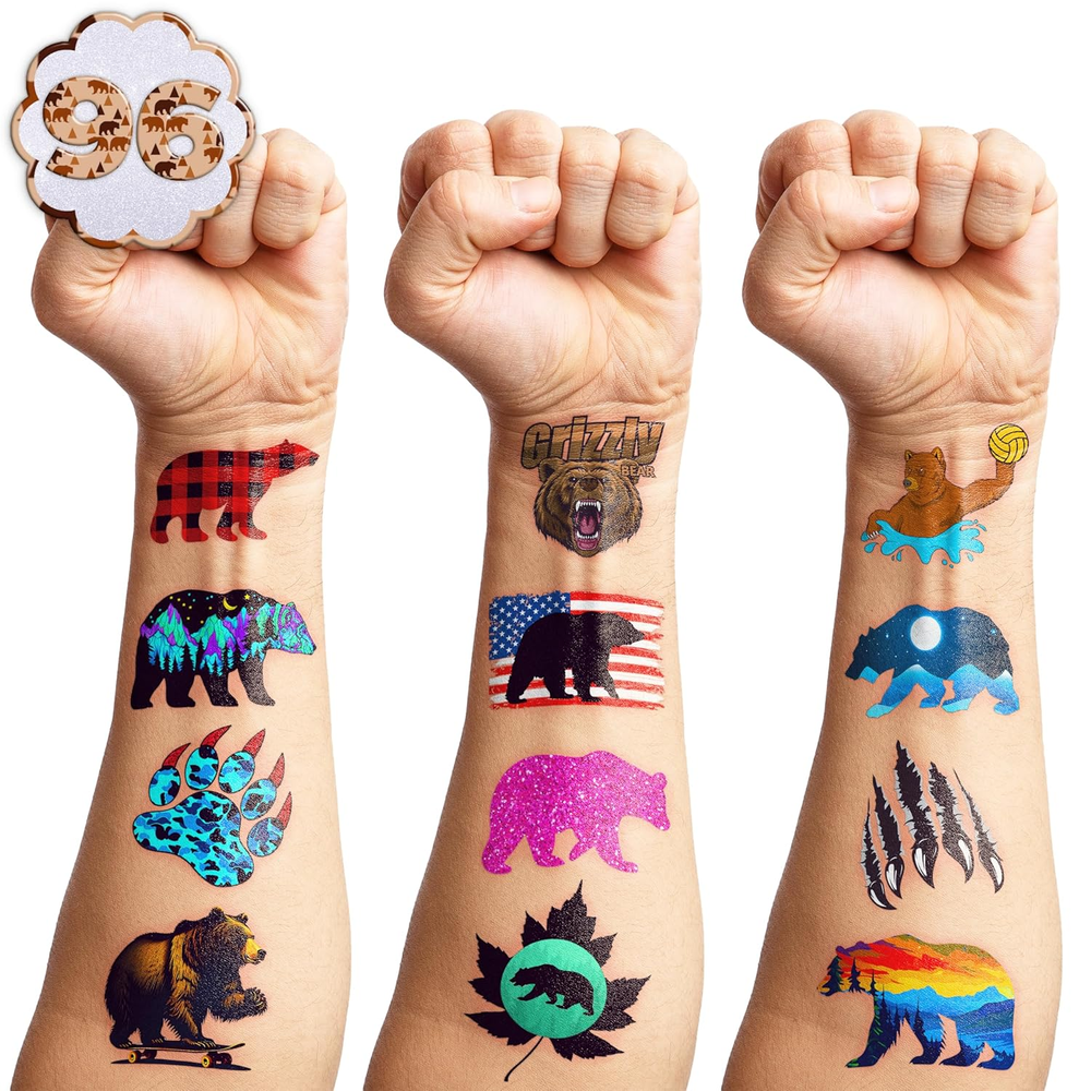Grizzly Bear Temporary Tattoos for Kids Birthday Canada Brown Bear Stickers