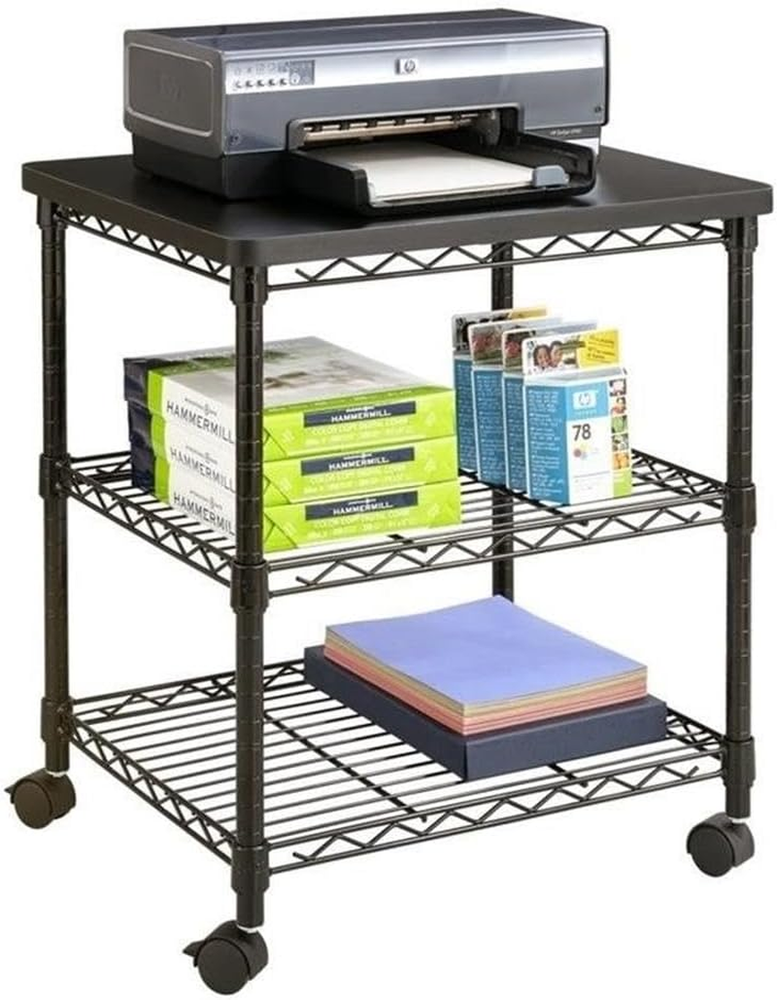 Safco Deskside 3 Tier Rolling Cart Printer Stand, Mobile Utility Table for Home