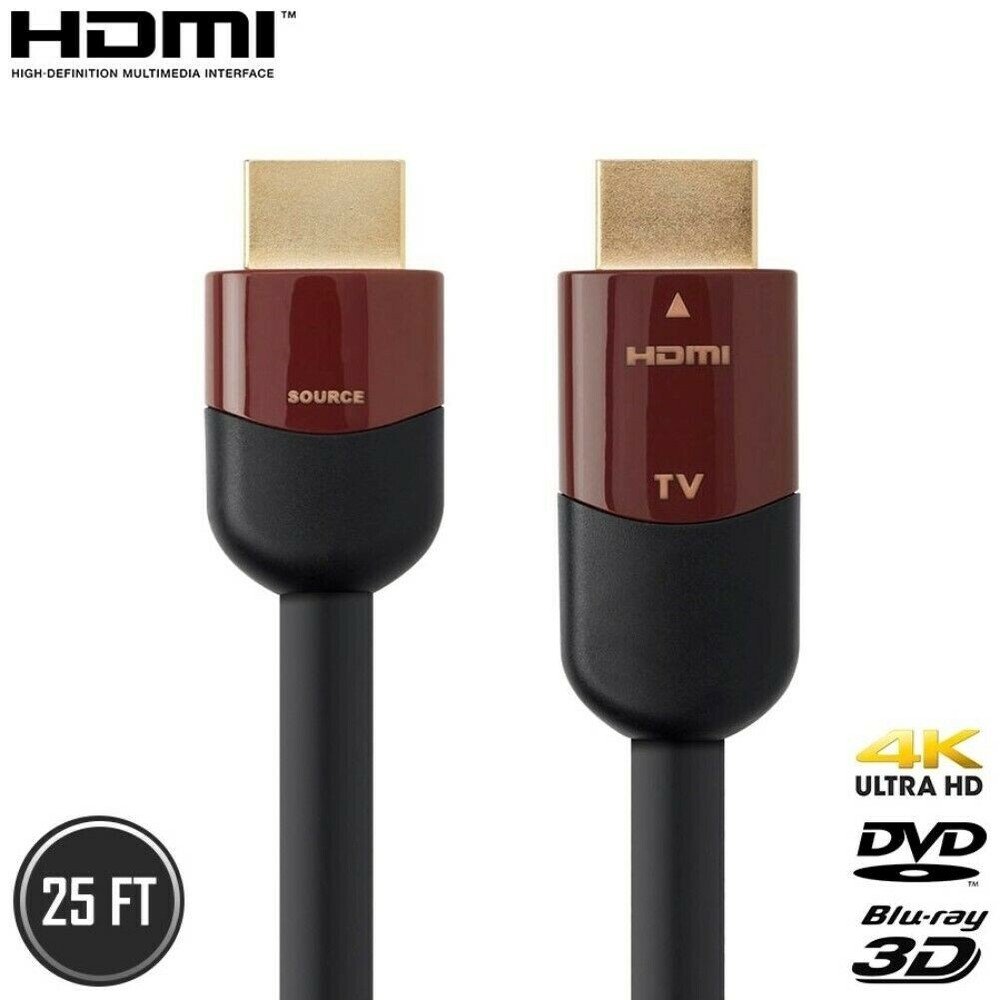 25FT HDMI Cable Active HD TV 4K 60Hz 1080p 3D BluRay DVD PS XBOX 18Gbps In-Wall