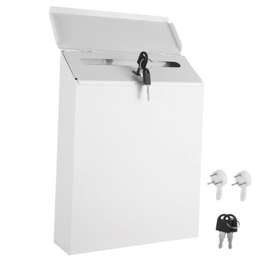 Secure Metal Donation Box with Lock & Key, Wall-Mountable Suggestion Safe with Top Slot