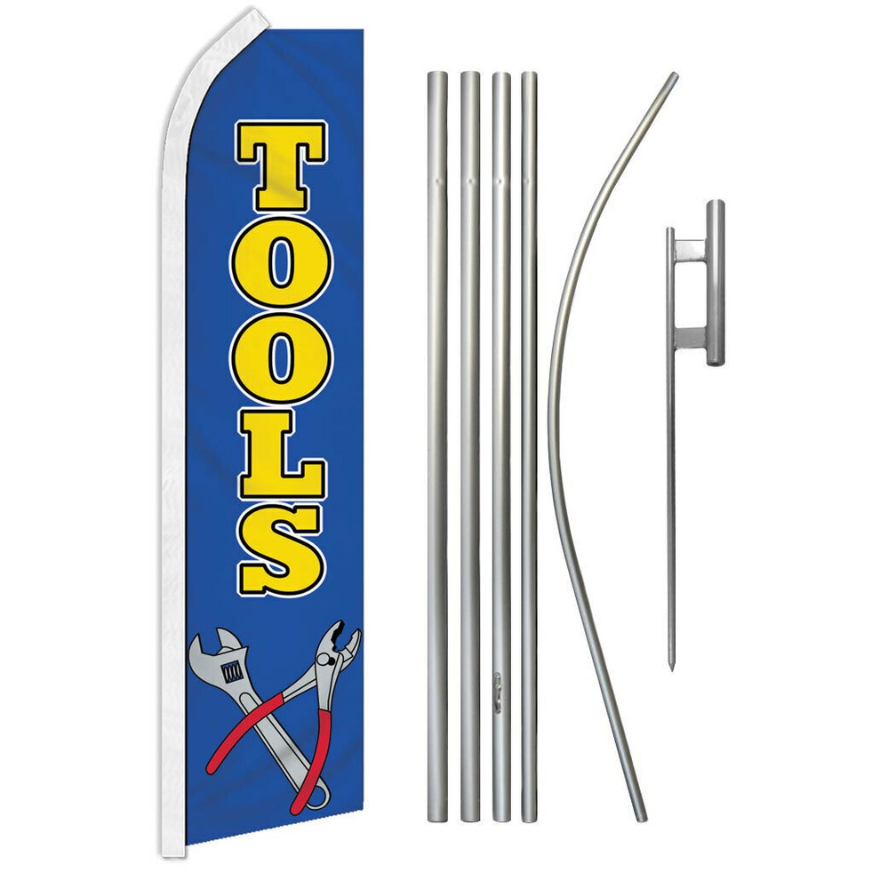 Tools Advertising Swooper Feather Flutter Flag & Pole Kit Hardware Store BLUE