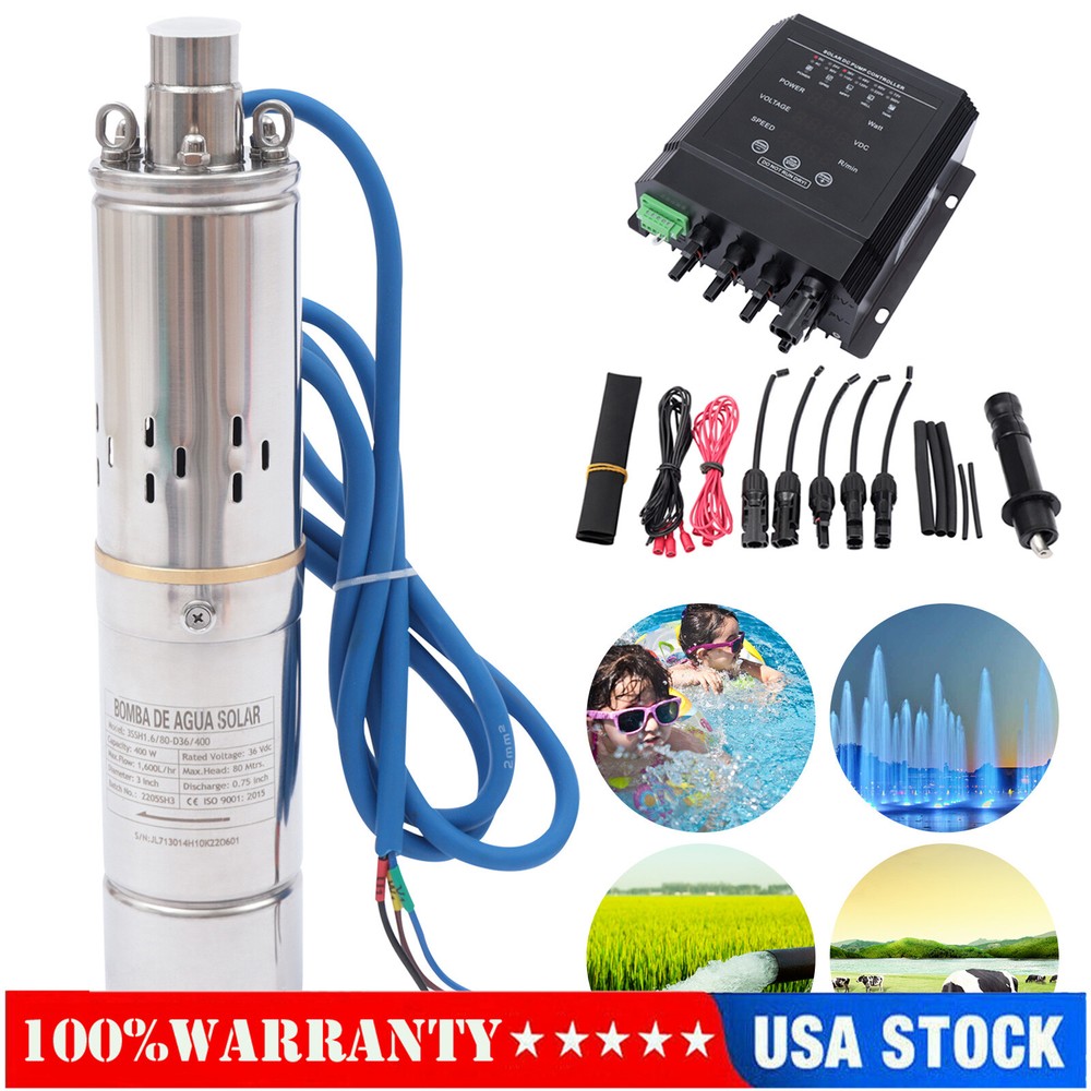 3'' DC 36V 400W Solar Submersible Water Pump, Deep Well Pump w/ MPPT Controller