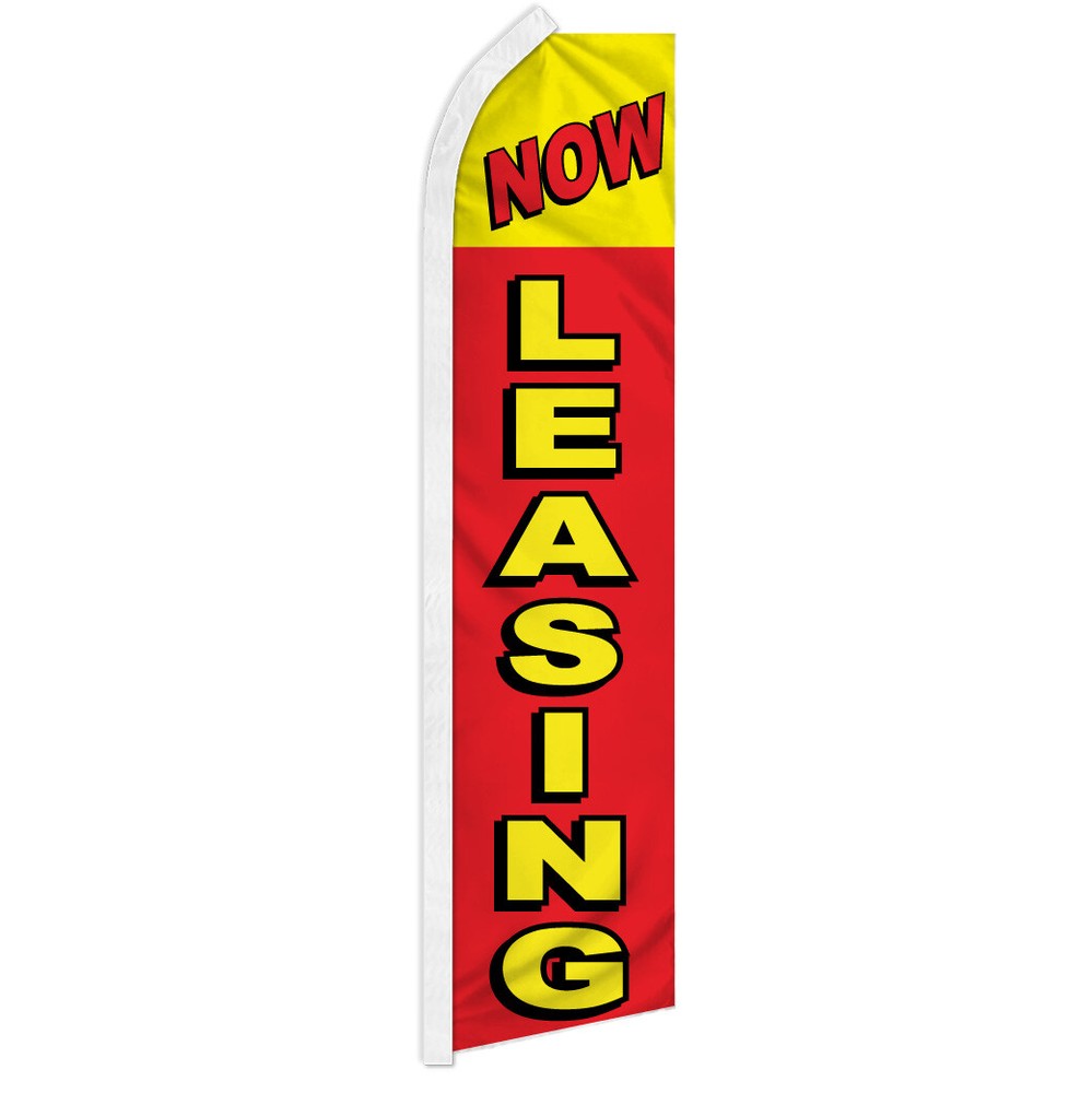 Now Available for Lease: Eye-Catching Real Estate Swooper Feather Flutter Flags in Vibrant Red and Yellow – Perfect for Advertising and Attracting Attention!