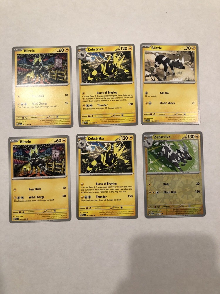 Lot of 6 Blitzle and Zebstrika Pokemon Cards