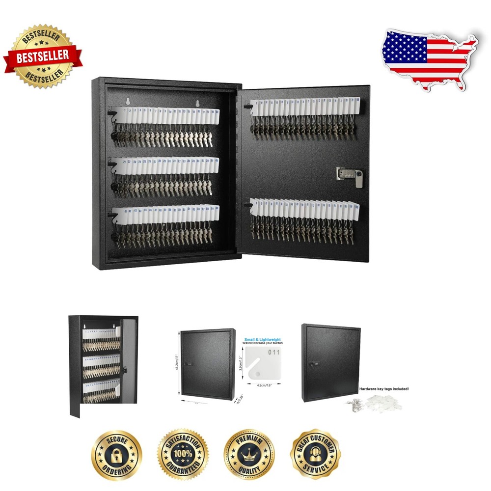 100-Key Wall Mount Key Cabinet Organizer with Secure Combination Lock, Black