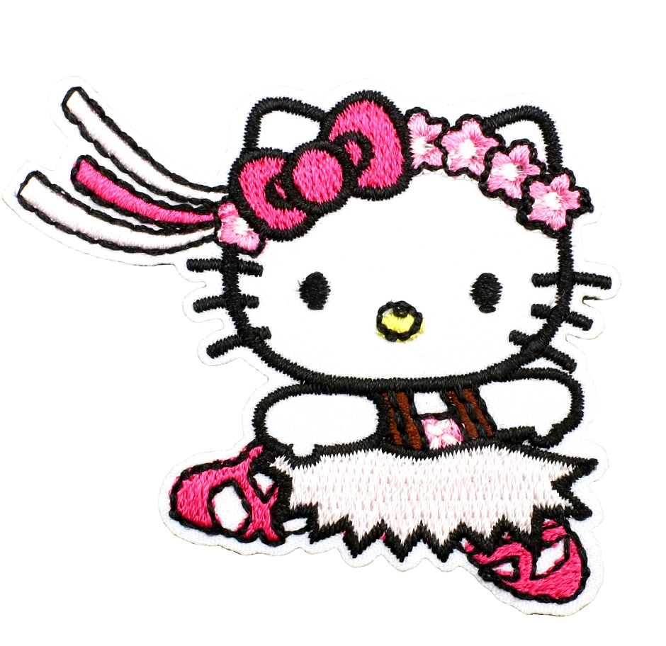HELLO KITTY - BALLERINA with FLOWER Head Band - Iron-On Embroidered Patch