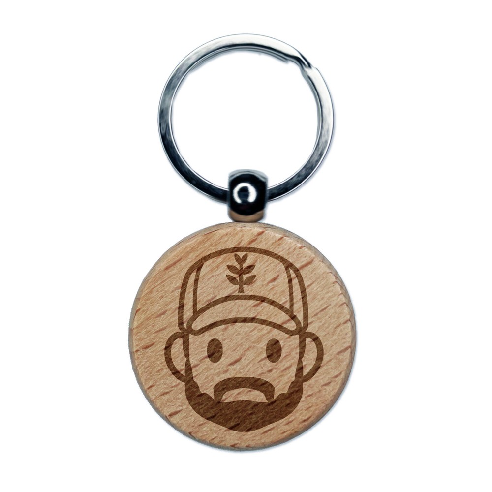 Wooden Farmer Cap Keychain - Engraved Round Charm for Men