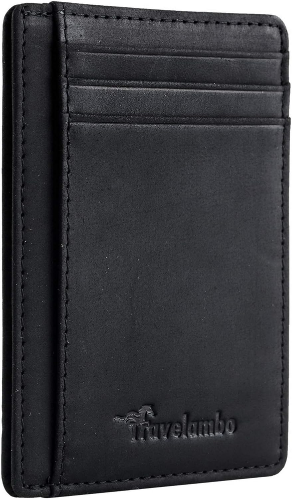 Travelambo Front Pocket Minimalist Leather Slim Wallet RFID Blocking Medium Size