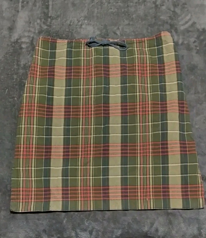 Gap Large Green Plaid Skirt 100% Cotton Lightweight Adjustable Waist-image