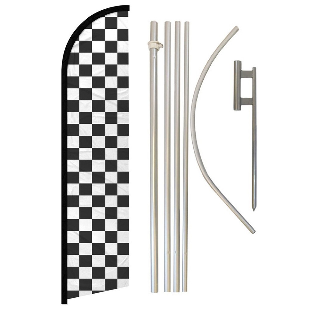 Black & White Checkered Full Curve Windless Swooper Flag Pole Kit Racing