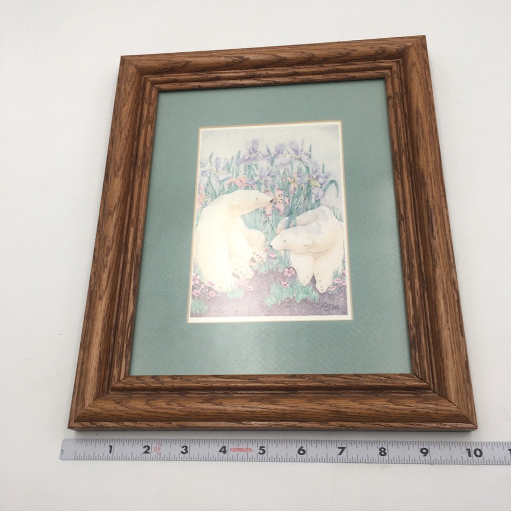 Signed Print 10 X12 Vintage B Stone Bear Framed Nature Polar Floral Flowers Iris