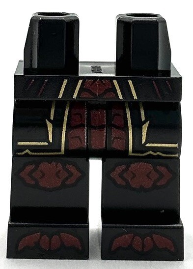 Lego New Minifig Black Pants Legs Robe Ends Gold Trim over Dark Red Part