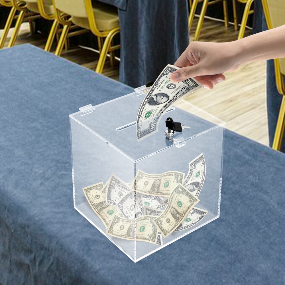 10*10in Acrylic Donation Box, Money Storage Container, Suggestion Box with Lock