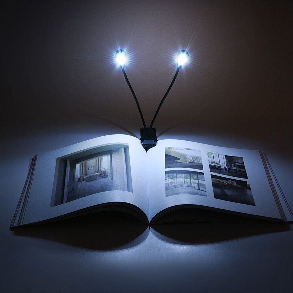 Clip On Music Stand Book Reading Mini Double Adjustable Arms Light LED Lamp