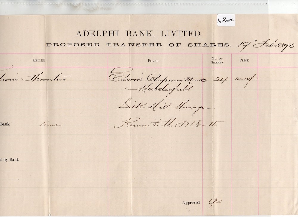 Adelphi Bank - (AB04 ) proposed  share transfer -  Feb. 1890-image