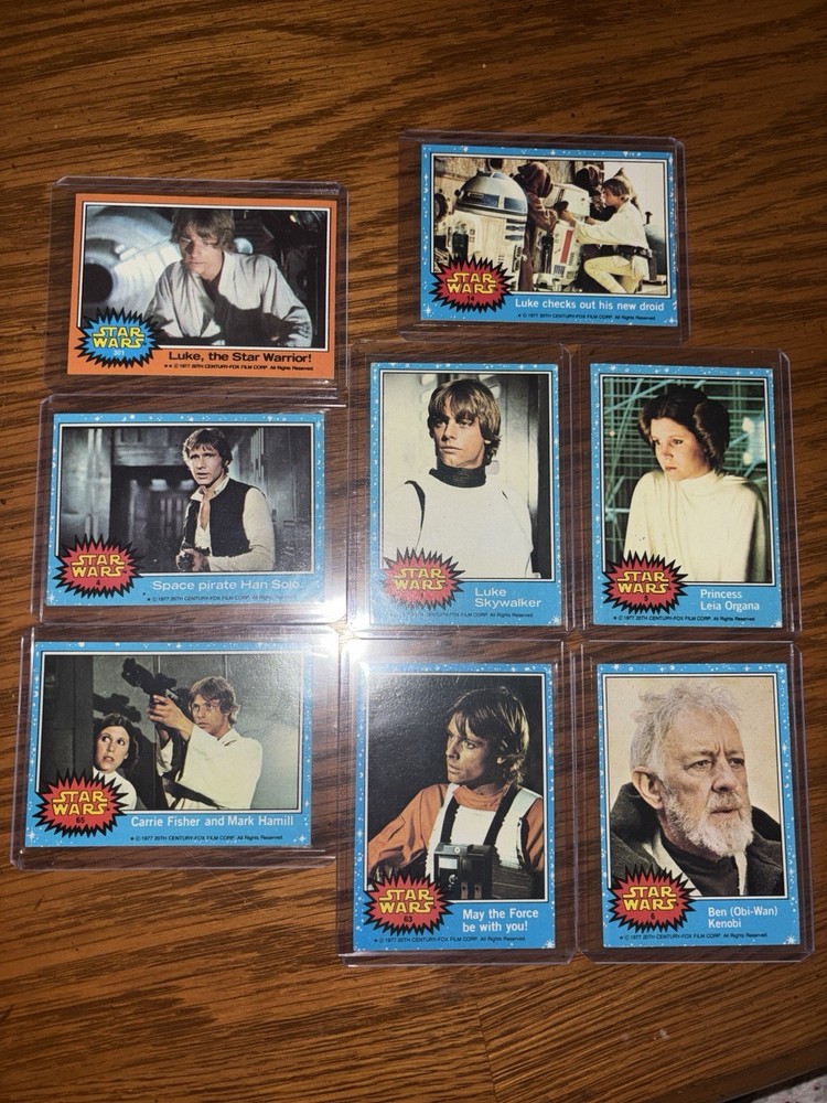 1977 Topps Star Wars Luke Skywalker #1 Han Solo #4 Leia #5 Lot of 7 Blue/Orange