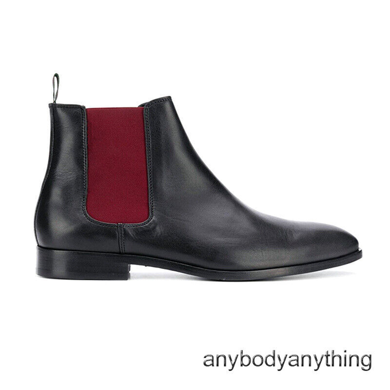Retro American Style Men Real Leather Chelsea Ankle Boots Color Block Pointy Toe