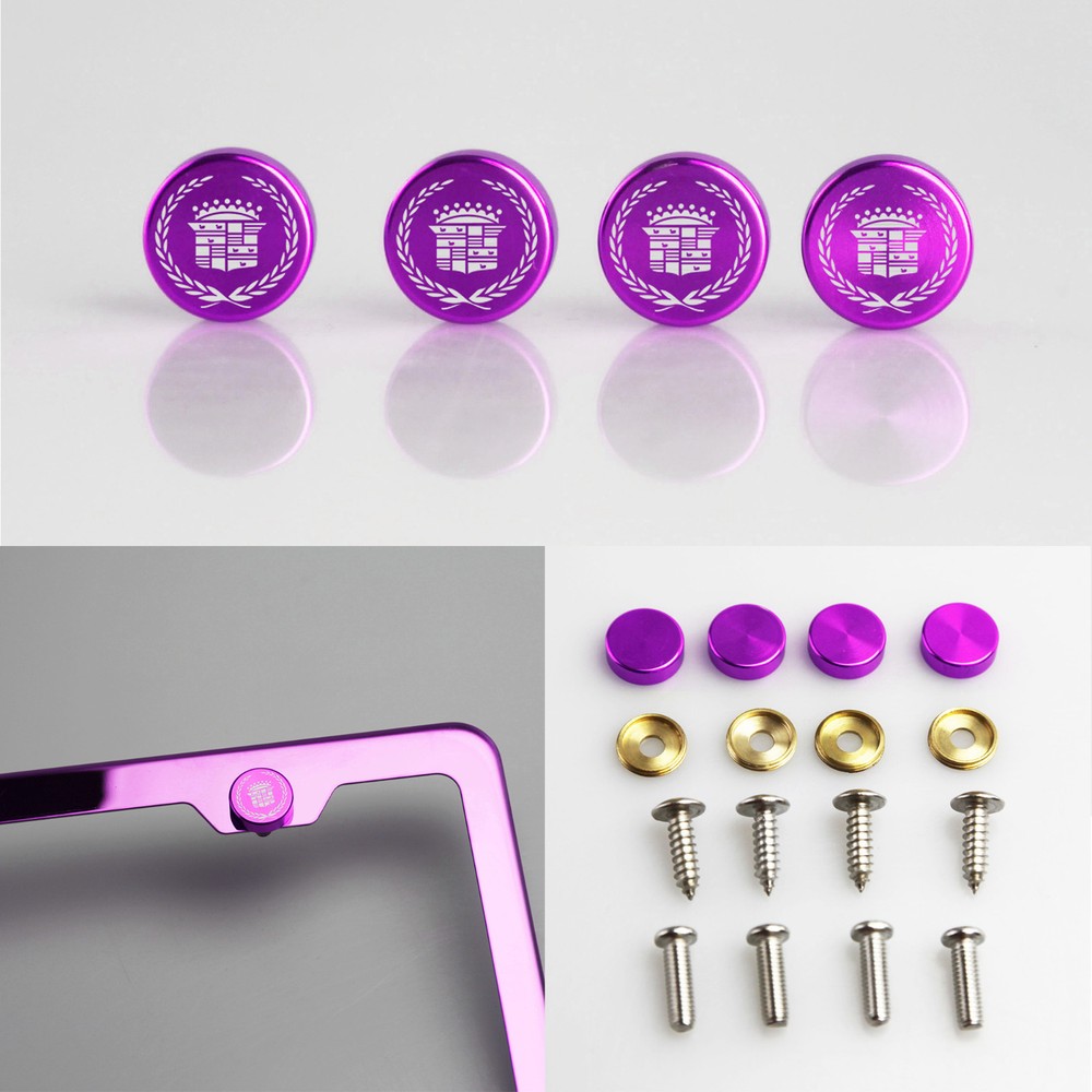 Laser-Etched Purple Aluminum Cadillac License Plate Frame with Screw Caps