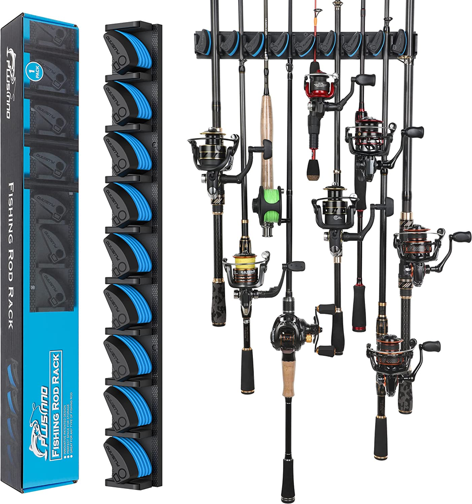 9-Slot Vertical Wall Mount Fishing Rod Holder Rack Storage