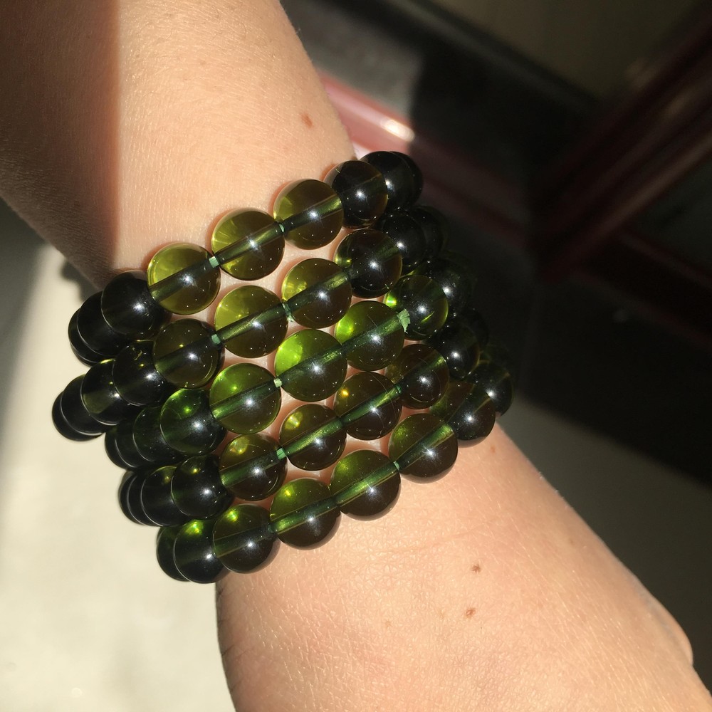 Green Czech Moldavite Meteorite Glass 8mm Bead Bracelet Crystal-image