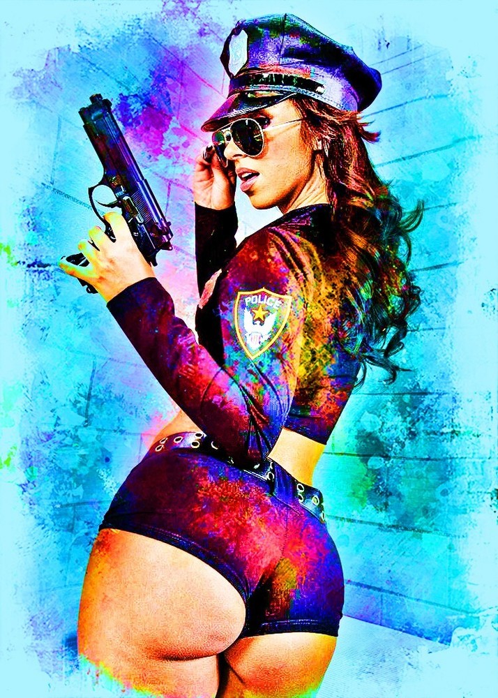 Jada Stevens Model Celebrity 10/10 ACEO Fine Art Print By:Q Sexy Police Outfit 3