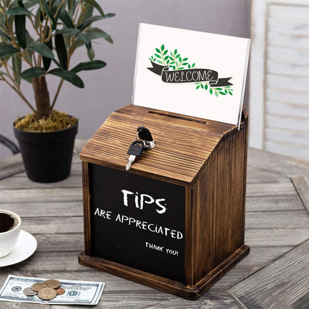 Premium Wood Suggestion Box Chalkboard Ballot Donation Collection Box Lockable