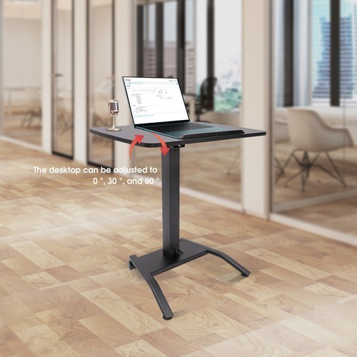 Adjustable Pneumatic Standing Desk Tilting Laptop Cart Mobile Podium Cup Holder