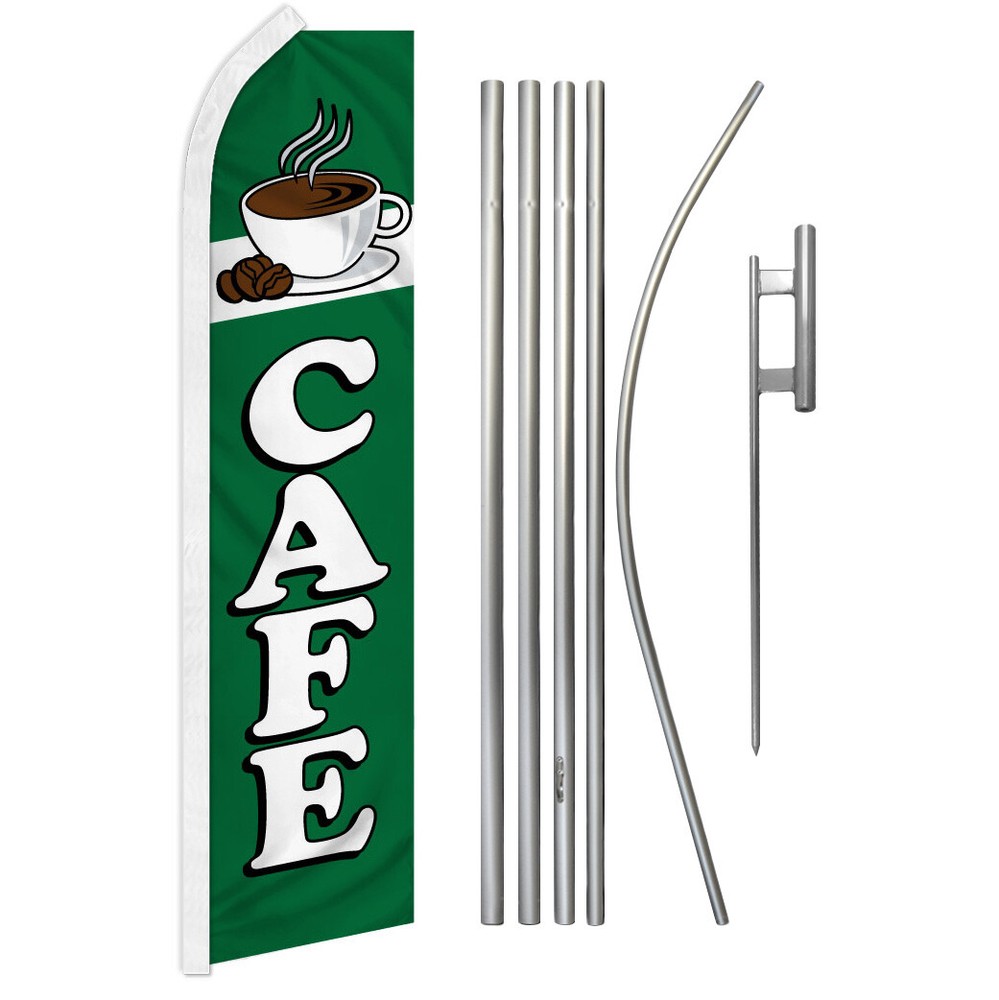 Cafe Advertising Swooper Feather Flutter Flag and Pole Kit - Eye-Catching Restaurant, Food, and Drinks Promotional Display