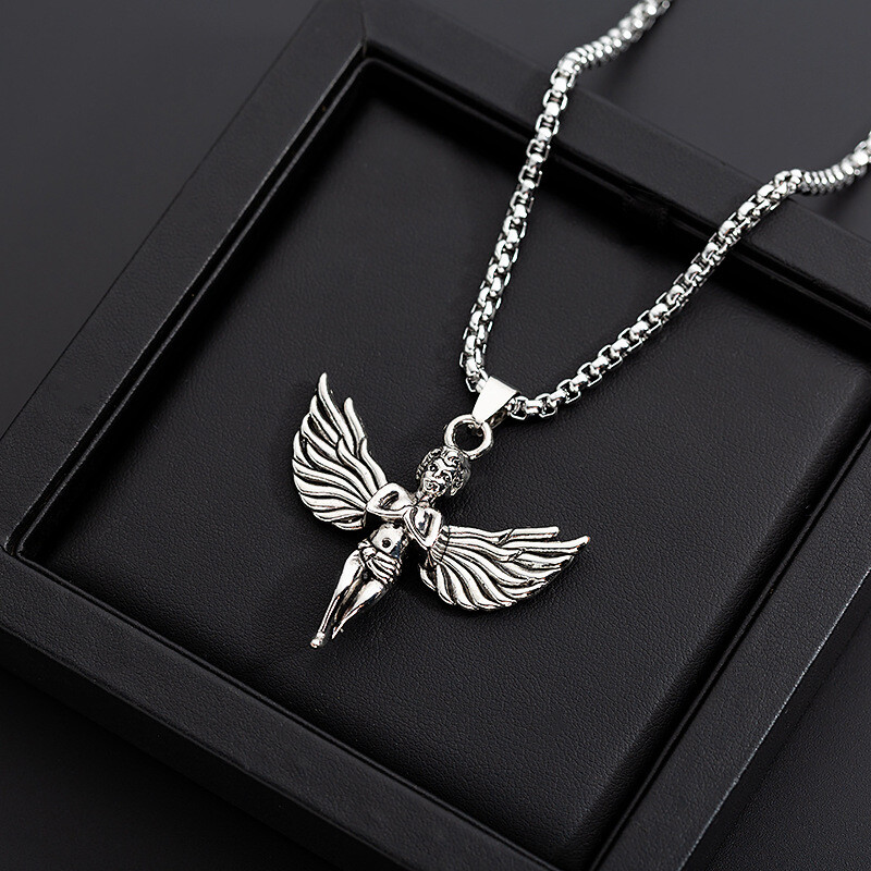 Silver Angel Wing Pendant Necklace for Men Women – 24
