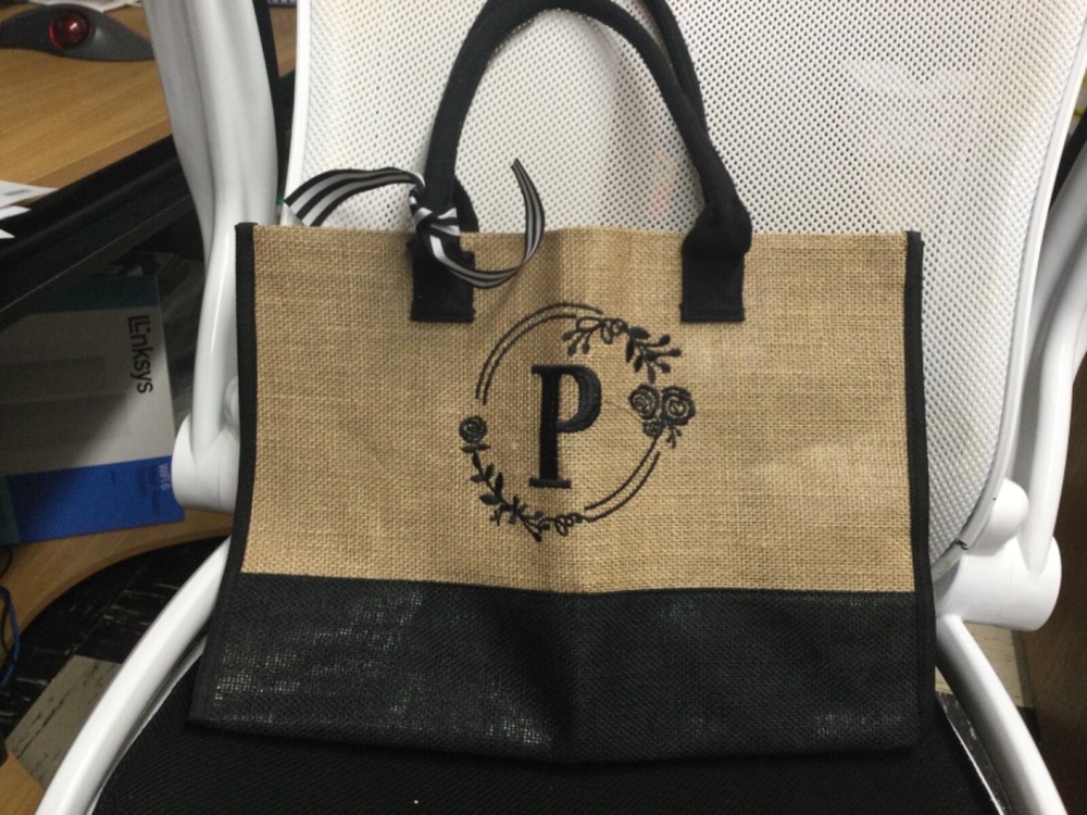 TOTE: Canvas Tote with a P embrodered on front, Medium size
